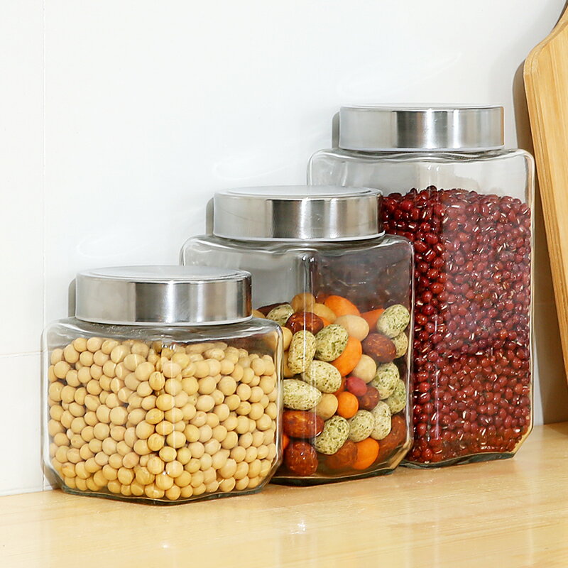 廚房無鉛玻璃儲物罐透明方形五谷雜糧食品收納盒密封罐干果茶葉瓶