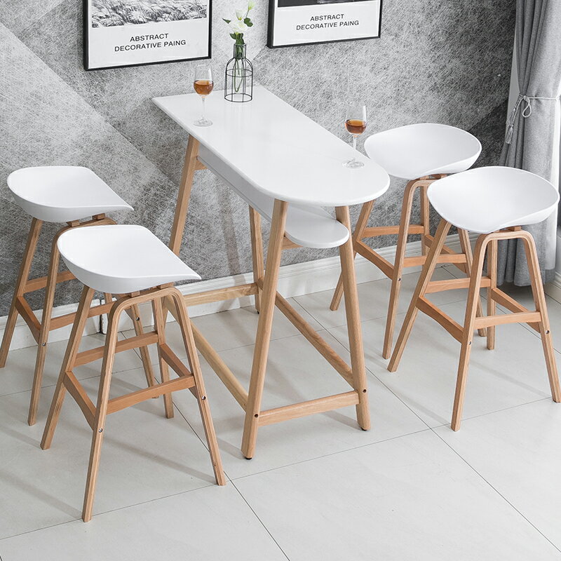 北歐實木吧臺桌椅組合靠墻長條高腳桌子簡約咖啡酒吧桌家用小吧臺
