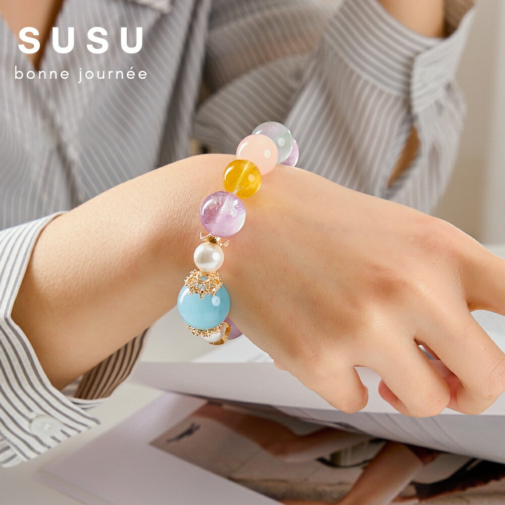SU SU︱彩虹多寶水晶手鍊❤️粉水晶 黃水晶 紫水晶 葡萄石 拉利瑪 紅膠花 事業運 招財 轉運 能量 防小人 2
