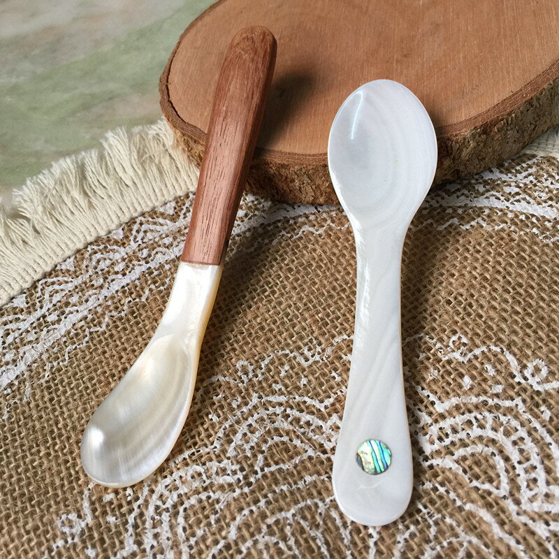 貝麗娜創意天然貝殼勺子梨木拼接咖啡冰淇淋甜品家用可愛家居飾品