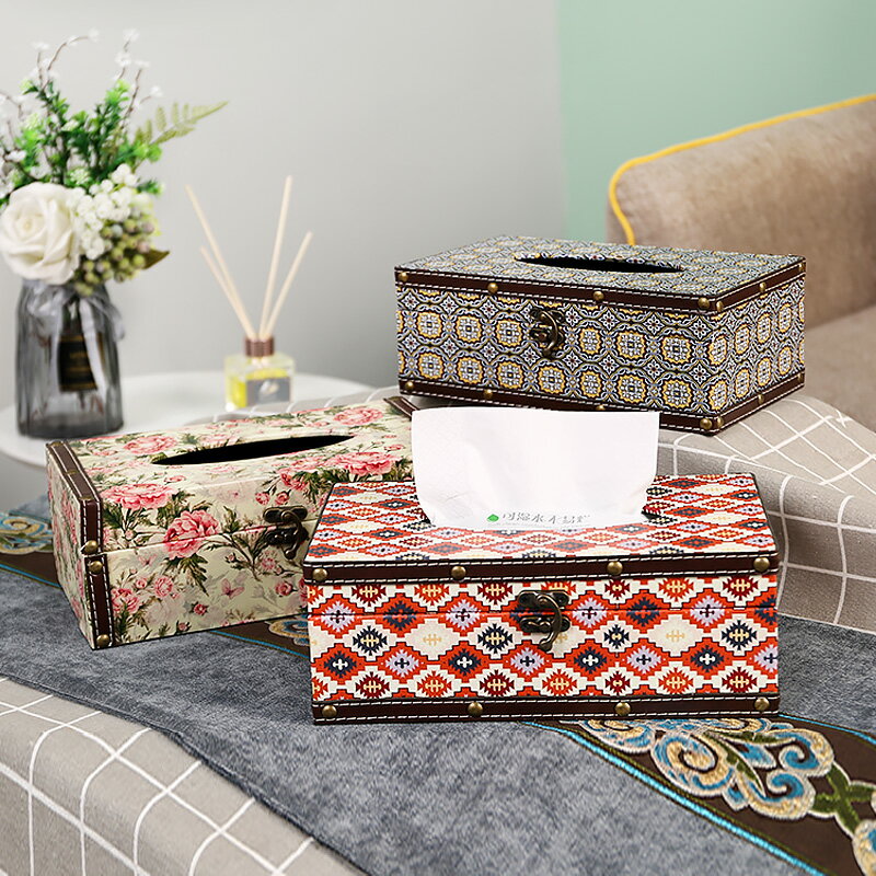 復古簡約紙巾盒客廳輕奢風高檔創意家用辦公室抽紙盒美式餐巾紙盒