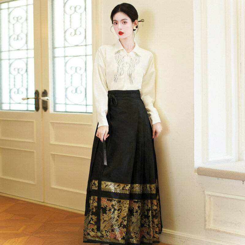 【巴黎精品】現貨+預購 中式套裝兩件式裙裝-中國風復古圖騰簡約馬面裙漢服女裝v1be37