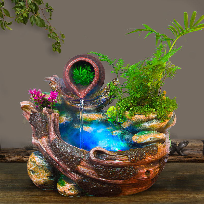 利星桌面微景觀擺件裝飾家居室內多肉植物盆栽假山流水噴泉流水輪