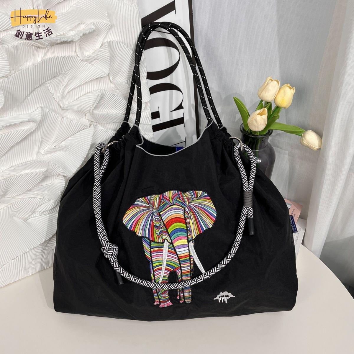 11月新款日系刺繡環保袋尼龍女手提斜挎單肩包購物袋大容量通勤包 c7071【店長推薦】
