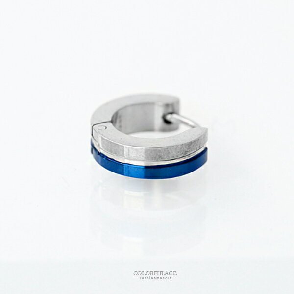耳環 鋼製時尚銀藍耳針【ND516】柒彩年代