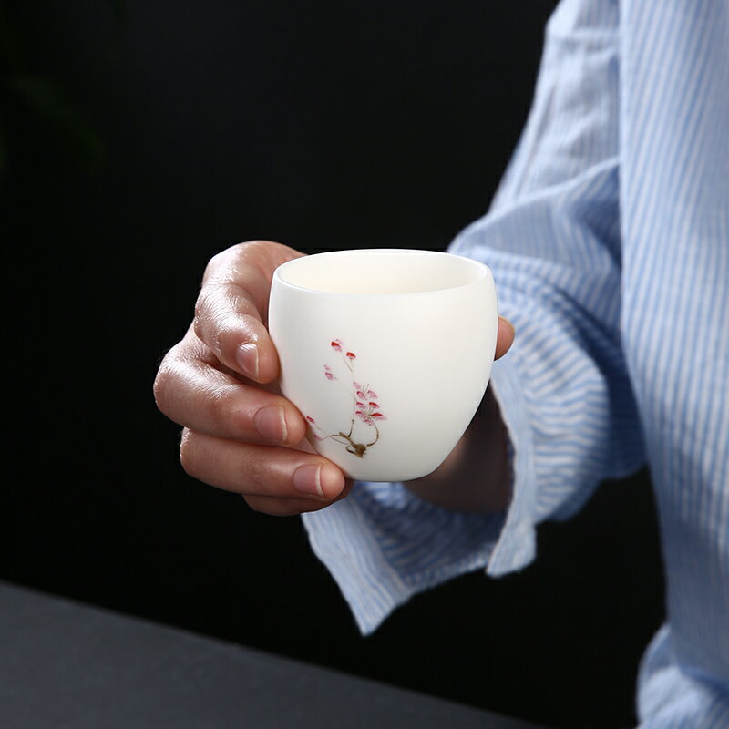 德化白瓷茶杯品茗杯陶瓷手繪主人杯大師手工茶盞功夫茶具普洱單杯