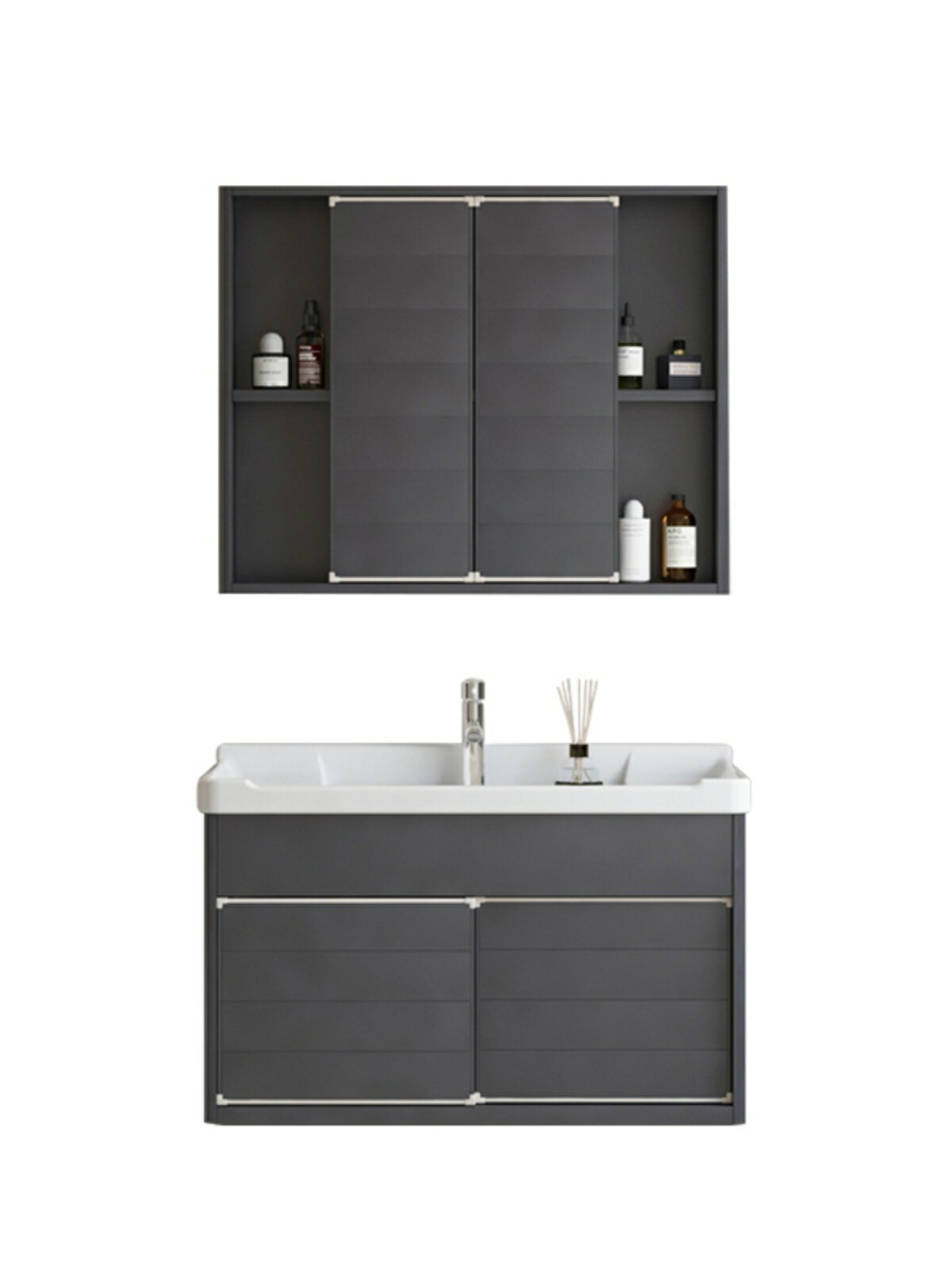 簡約太空鋁衛生間陶瓷一體盆洗漱臺洗手盆推拉風水鏡柜浴室柜組合/洗手盆/洗臉盆/洗漱盆/陶瓷盆/浴室盆/鏡櫃洗手盆一體式