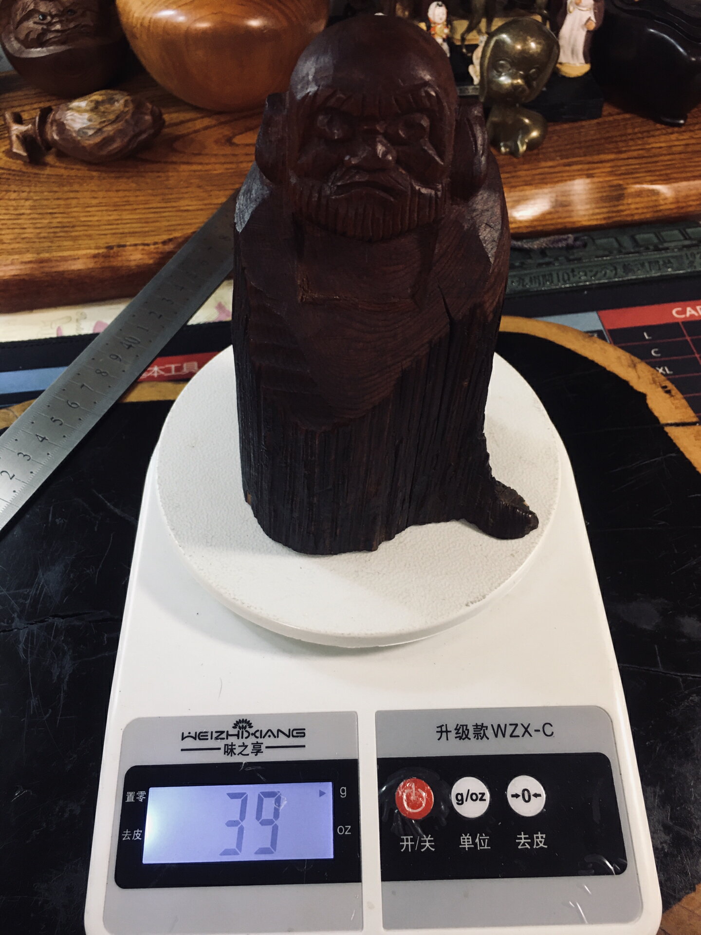 日本迴流木雕擺飾，一木雕達摩，包漿老，木料油性大，無殘缺，中