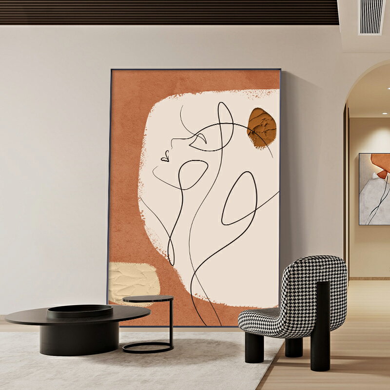 北歐客廳玄關裝飾畫莫蘭迪高級輕奢沙發背景墻擺畫線條抽象落地畫