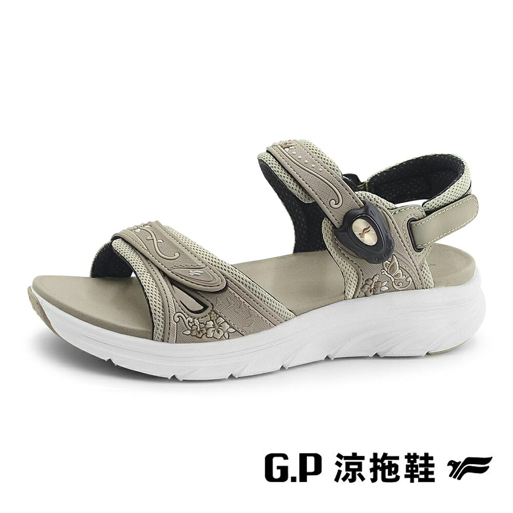 G.P(女)G-LUX輕羽緩壓女用典雅楔型 涼拖鞋 女鞋-奶茶色