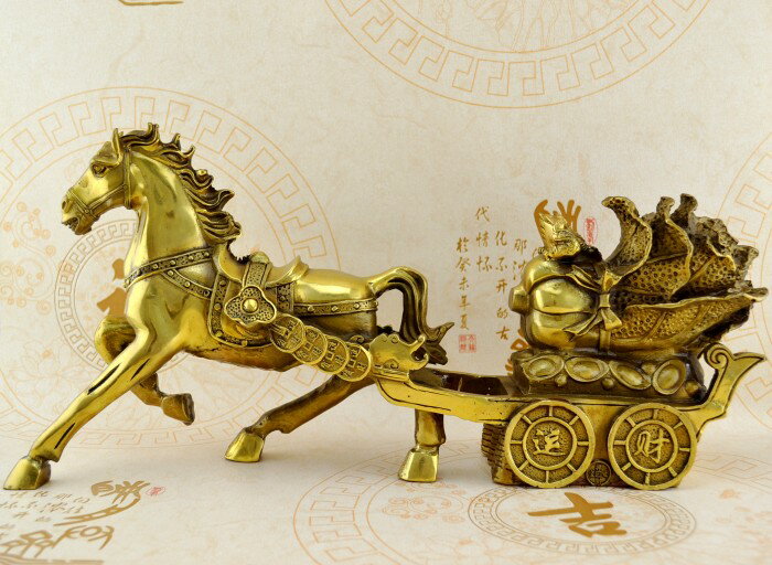 清・古銅彫・塗金・馬拉車』極細工 置物古賞物 中国古玩 中国古美術