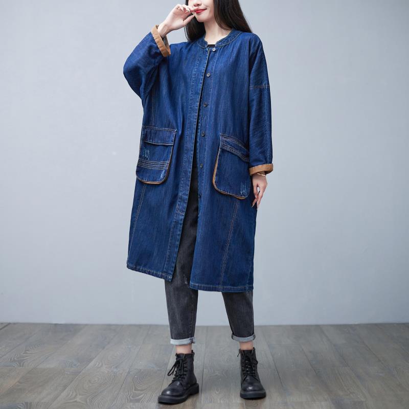 【巴黎精品】風衣外套民族風大衣-蝙蝠袖大口袋長款牛仔女外套a1iq44