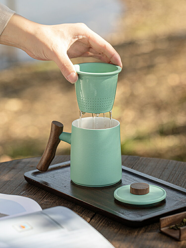 泡茶杯茶水分離馬克陶瓷杯 日式小清新茶水分離陶瓷泡茶帶蓋過濾馬克杯大容量辦公室個人專用