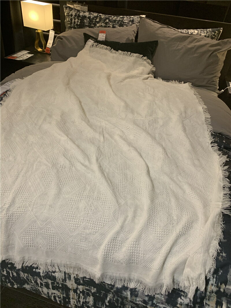 文藝滌棉品制米白色純白日系夏季沙發巾沙發墊棉質親膚觸感沙發毯