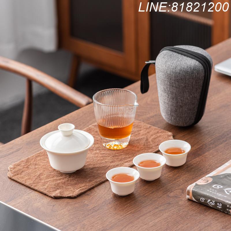 羊脂玉茶具 白瓷茶具 免運/開票 公司貨 羊脂玉瓷高檔戶外旅行茶具套裝快客杯一壺二三杯便攜陶瓷禮品 快速出貨