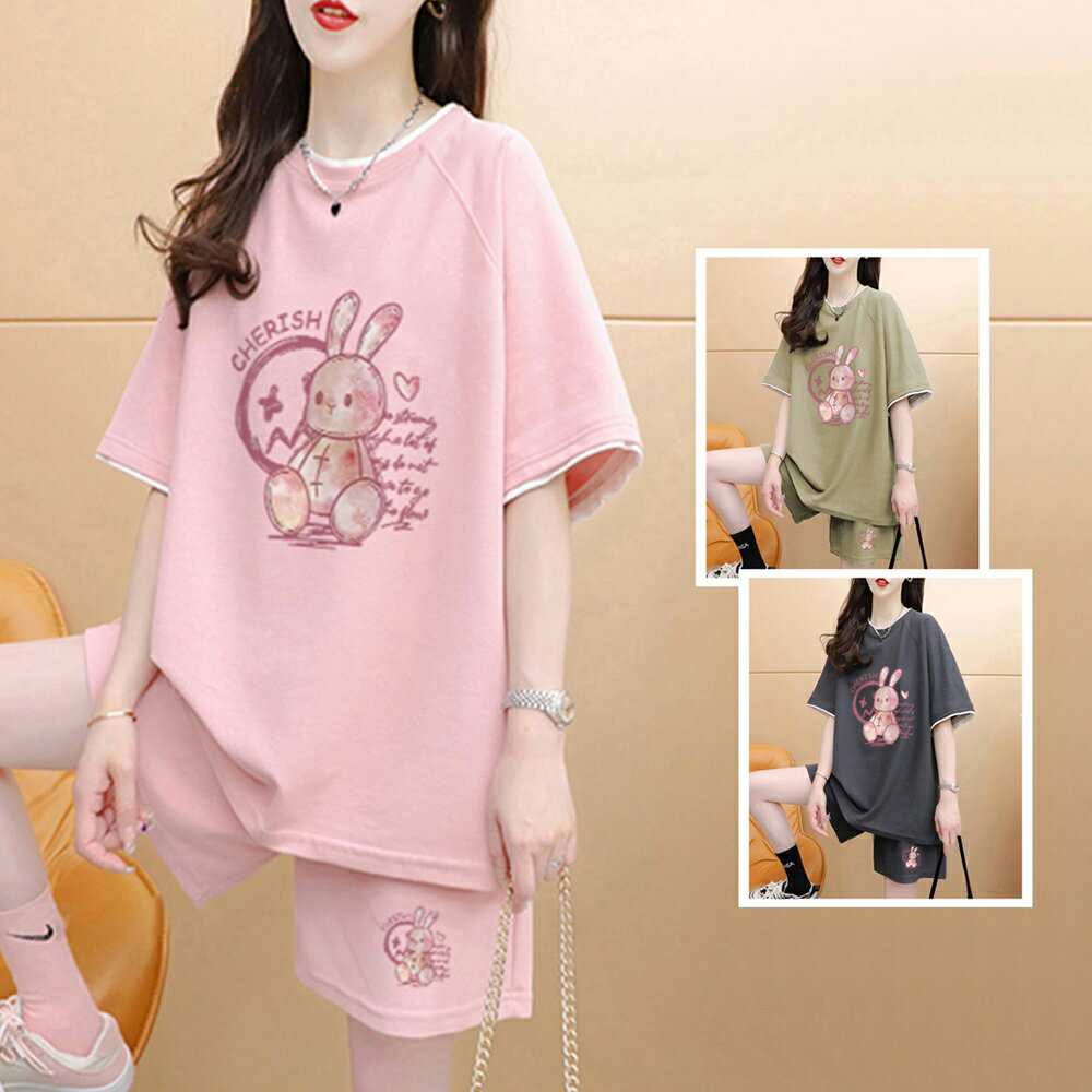 ＊ORead＊圓領短褲印花休閒運動套裝(3色M~XL)