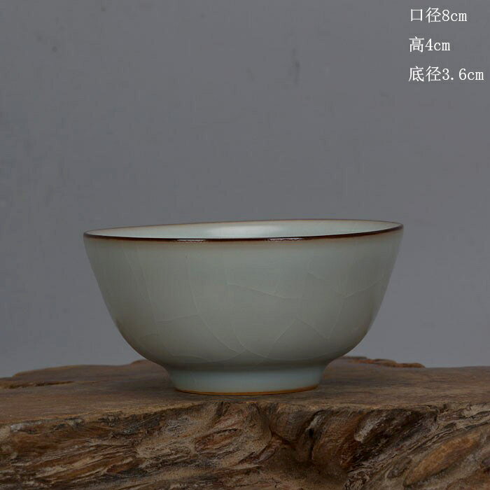 宋汝窯天青釉宮碗杯功夫茶杯井開款手工仿古瓷古玩收藏復古擺件