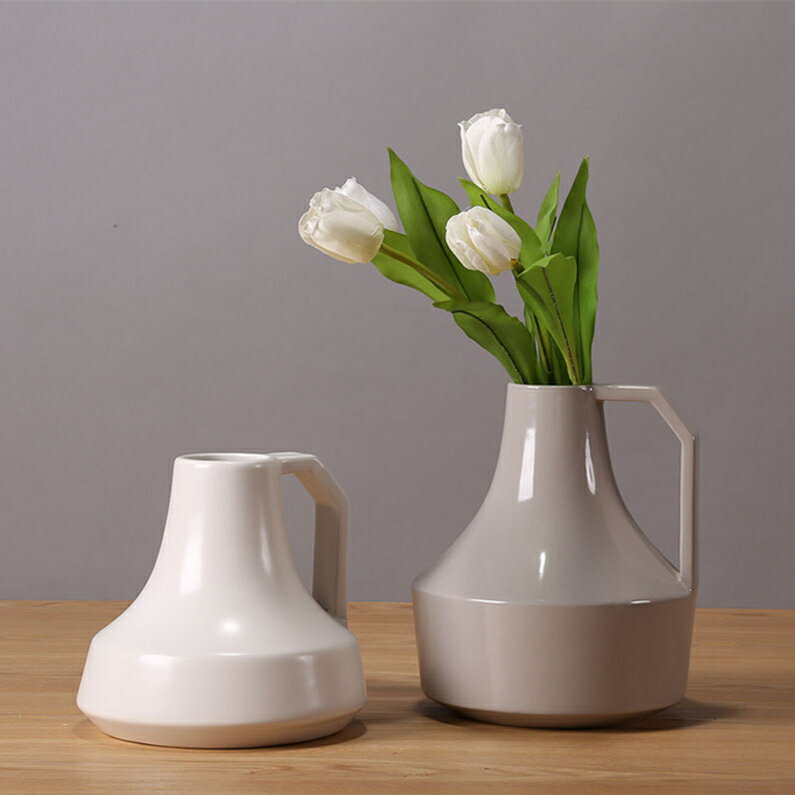 現代簡約白色幾何花瓶花器擺件酒店餐桌客廳電視柜臥室插花裝飾品