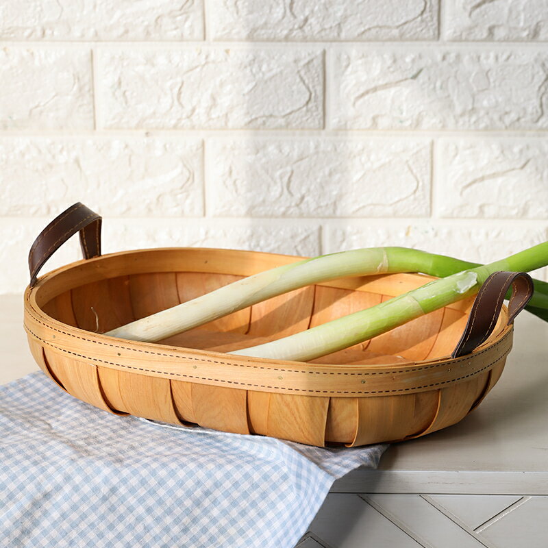 編織木片果盤 廚房蔬菜水果收納筐面包籃文藝野餐零食筐