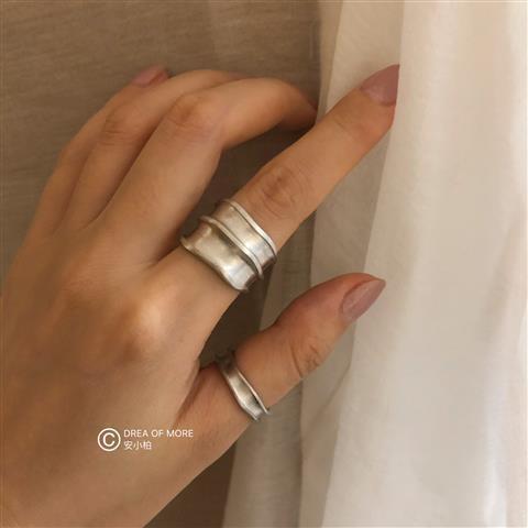 推薦~韓國東大門ins復古風做舊磨砂啞光925純銀寬戒指女開口指環