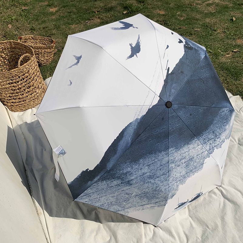 原創水墨遮陽雨傘 小清新晴雨兩用折疊全自動太陽傘 防曬防紫外線 全館免運