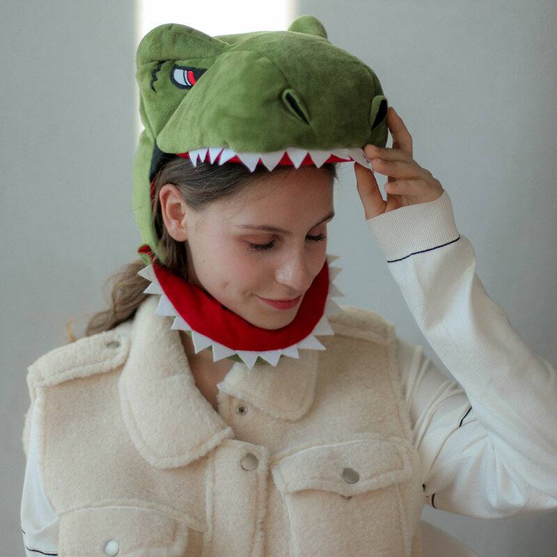 恐龍帽子秋冬季鱷魚頭套動物可愛搞怪帽女沙雕兒童男兒童搞笑春秋