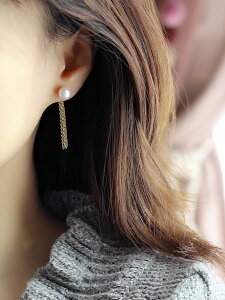 s925純銀天然珍珠耳環女長款網紅時尚復古耳釘耳線韓國氣質防過敏1入