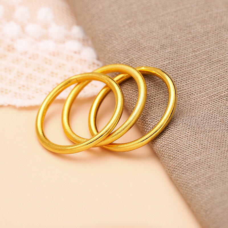越南沙金素圈戒指指環黃銅鍍金簡約時尚女士閉口戒指手戒飾品禮物