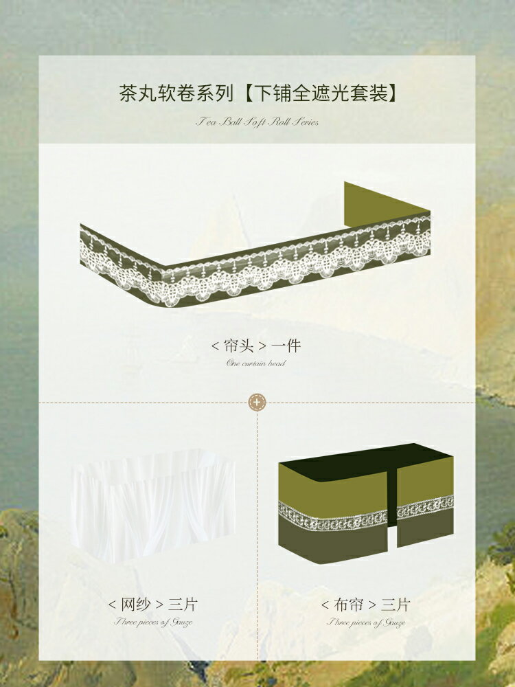 【可打統編 超低價】蒂言美式覆古u型軌道床簾宿舍上下鋪大學生寢室加厚蚊帳強遮光窗 0