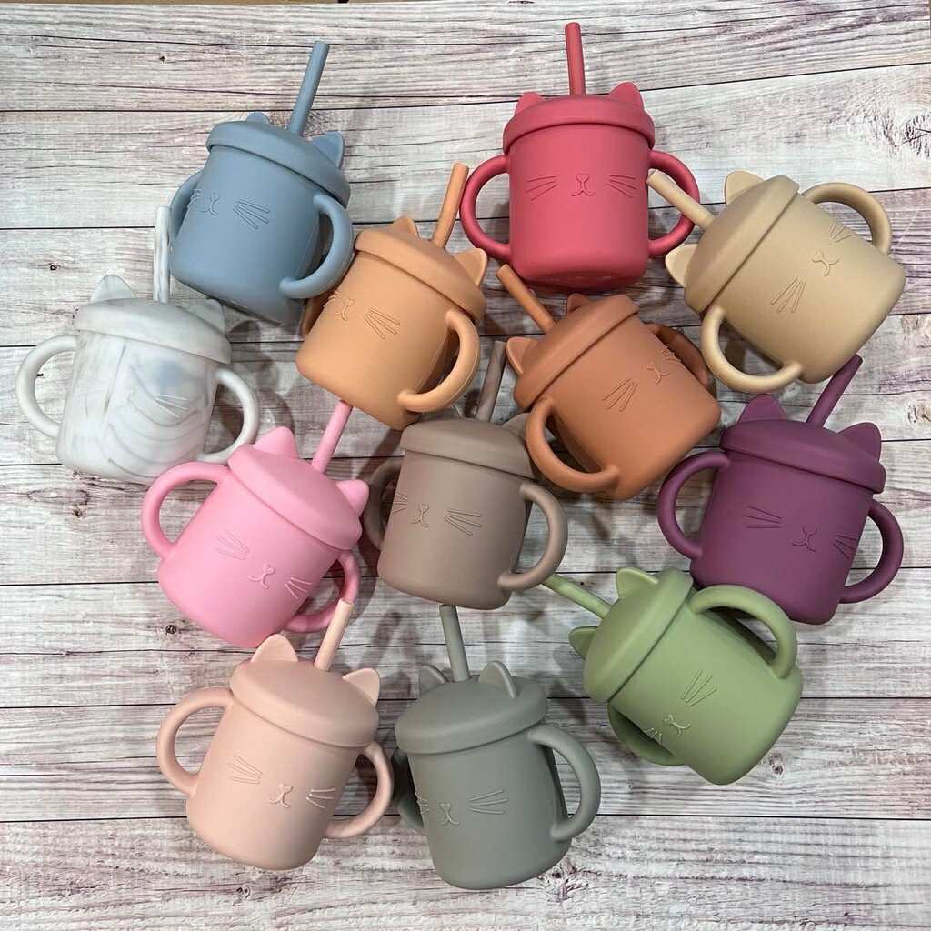 台灣FDA合法進口》小萌貓矽膠學習吸管杯(送吸管刷) 2