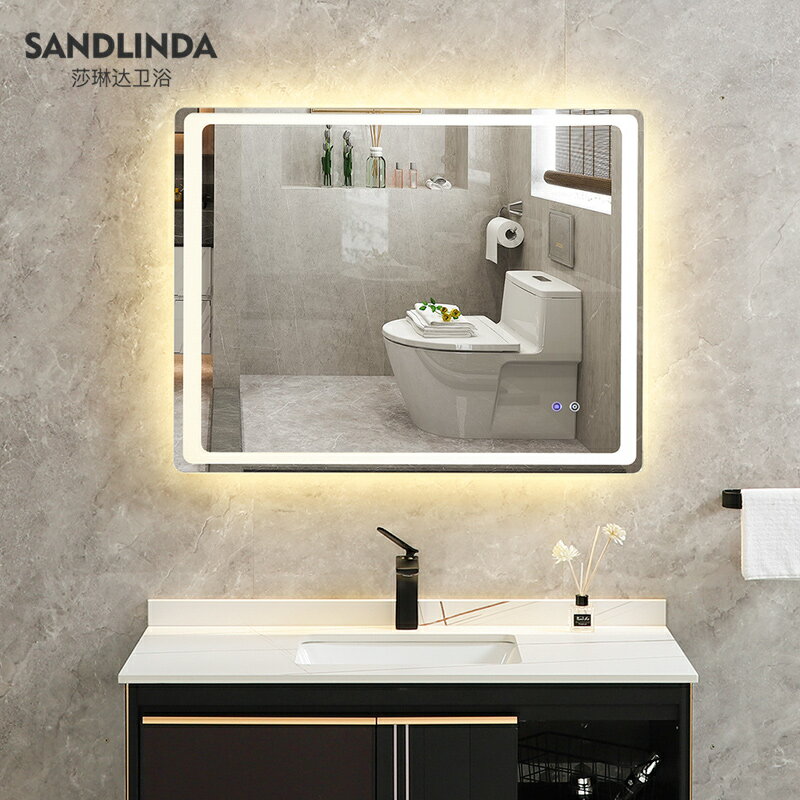方形智能LED浴室鏡衛生間鏡子帶燈發光防霧觸摸屏衛浴鏡子掛墻式