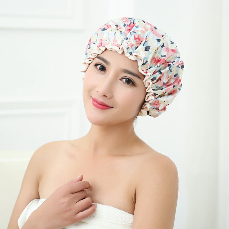 妙高韓式雙層加大加厚女士成人防水洗澡浴帽 洗頭做飯防污防油帽