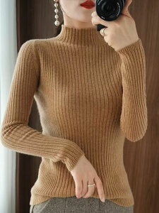 秋冬新款抽條半高領打底女內搭針織衫氣質修身加厚保暖毛衣女