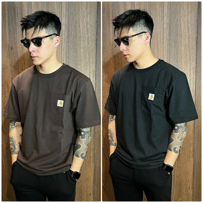 美國百分百【全新真品】Carhartt 短T 短袖T恤 小logo 上衣 男 寬鬆 工裝 黑色 咖啡色 BA23