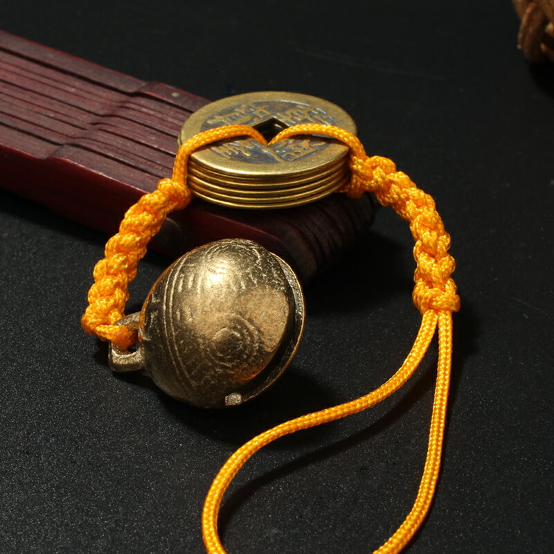 聚緣閣黃銅銅錢銅鈴鐺掛件乾隆通寶銅錢掛件鑰匙扣吉祥物掛飾