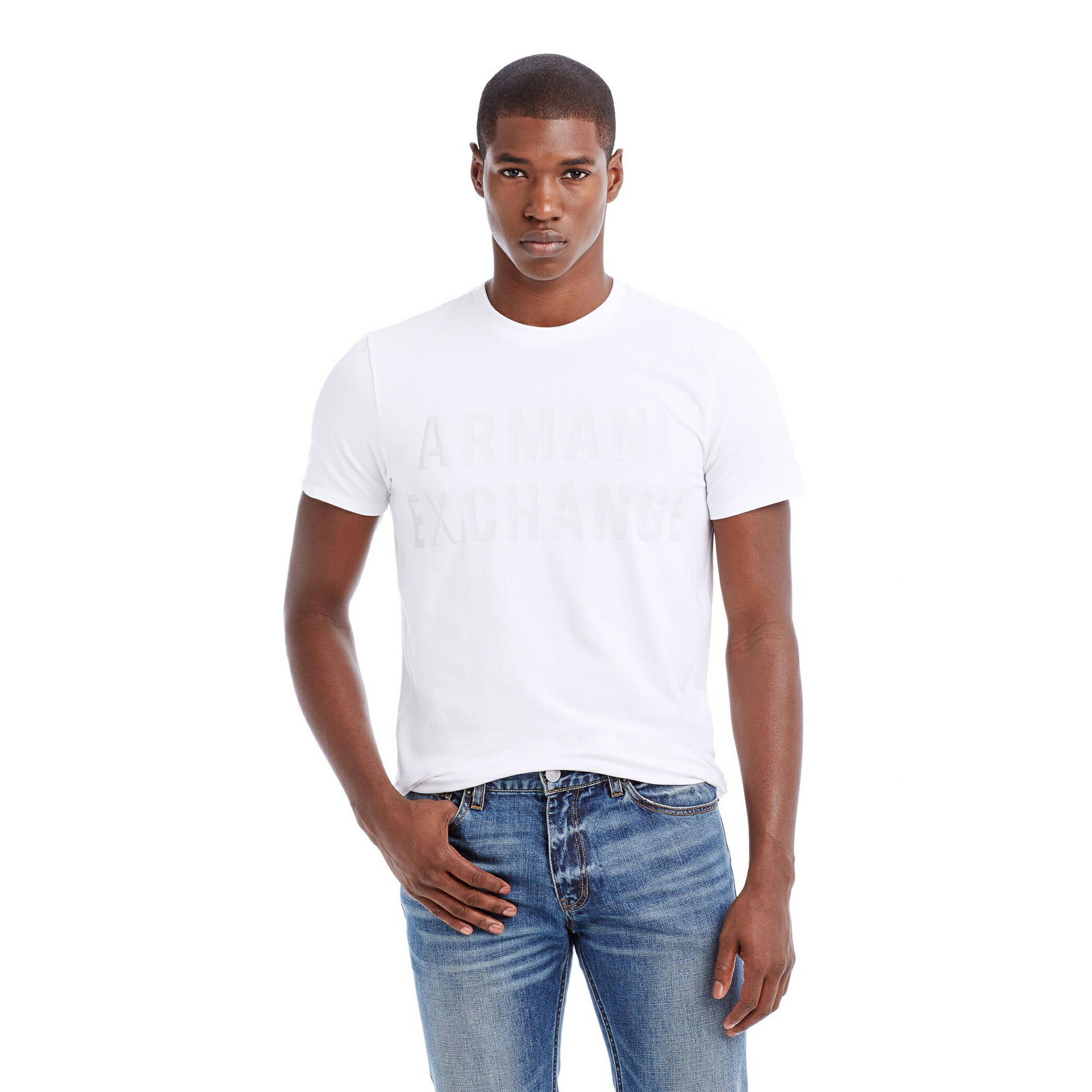 美國百分百【Armani Exchange】T恤 AX 短袖 T-shirt 凸字 logo 白色 XS S號 F205