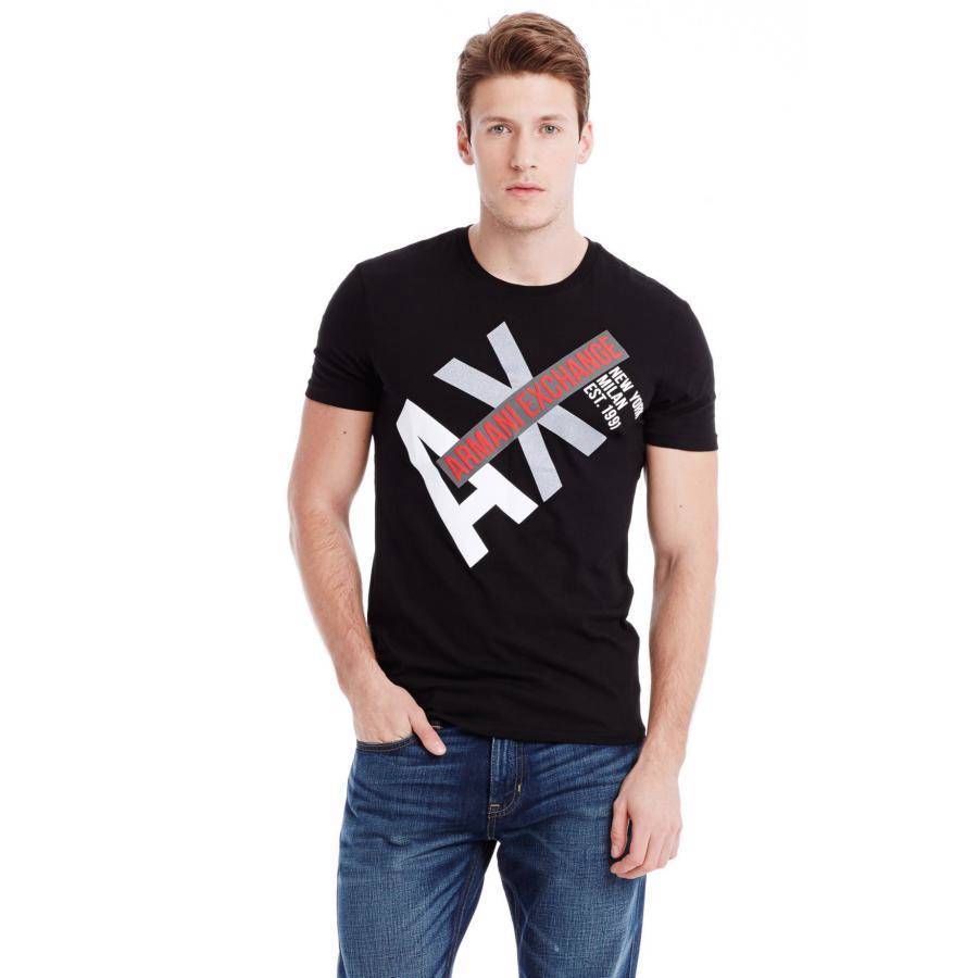 美國百分百【Armani Exchange】T恤 AX 短袖 logo 上衣 T-shirt 黑色 S號 男 E778