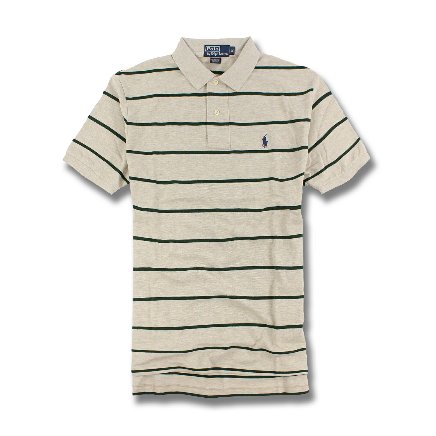 <br/><br/>  美國百分百【Ralph Lauren】Polo衫 RL 短袖 Polo 小馬 米白色 墨綠 條紋 男 M號 F415<br/><br/>
