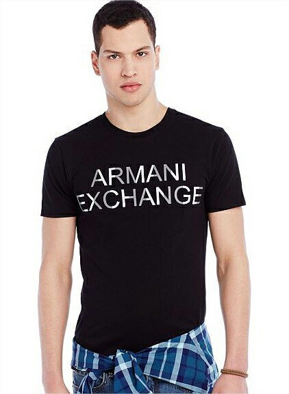 美國百分百【Armani Exchange】T恤 AX 短袖 上衣 logo 文字 T-shirt 黑色 S號 F429