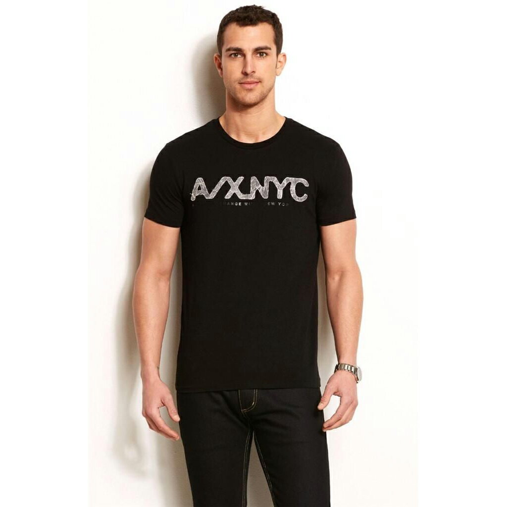 美國百分百【Armani Exchange】T恤 AX 短袖 上衣 logo 文字 T-shirt 米紙 黑色 S號 F458