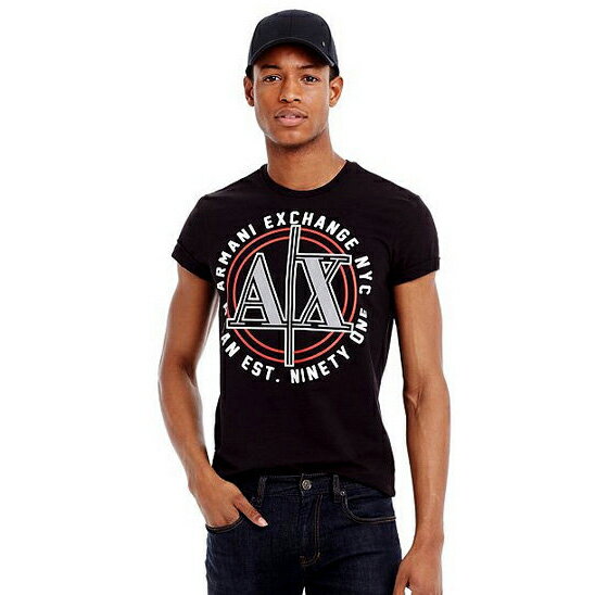 美國百分百【Armani Exchange】T恤 AX 短袖 上衣 logo 文字 T-shirt 黑色 S號 F459