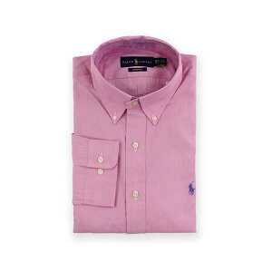 美國百分百【Ralph Lauren】襯衫 RL 長袖 上衣 Polo 小馬 粉紅色 男衣 商務 條紋 M號 F483