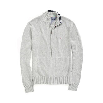 美國百分百【全新真品】Tommy Hilfiger 外套 TH 針織衫 線衫 長袖 灰色 素面 立領 男 S號 F492