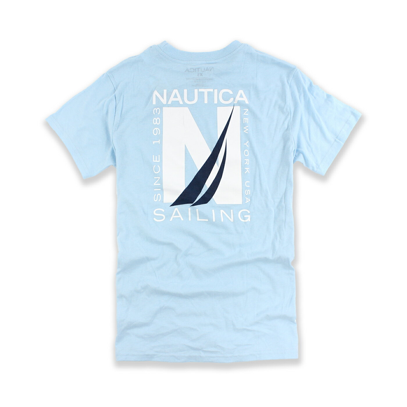 美國百分百【全新真品】Nautica T恤 上衣 帆船牌 T-SHIRT 短袖 素面 logo 水藍 XS S M號 F569