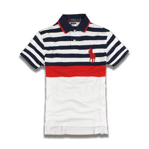 美國百分百【全新真品】Ralph Lauren Polo衫 RL 短袖 大馬 條紋 白色 深藍 紅色 S號 F677