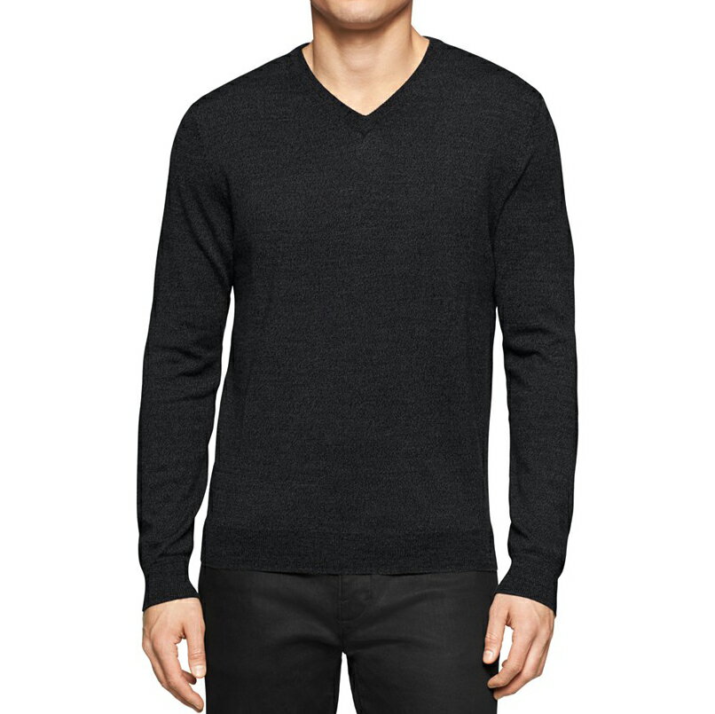 美國百分百【全新真品】Calvin Klein 針織衫 CK 長袖 美麗諾 上衣 鐵灰 素面 V領 S M號 F696
