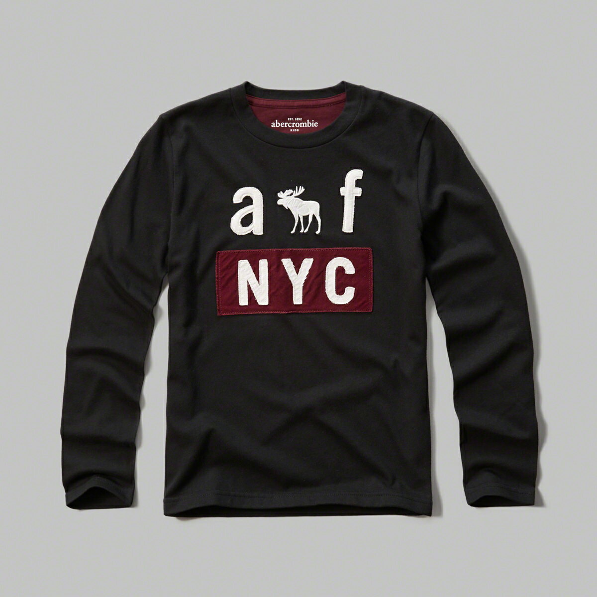 美國百分百【Abercrombie & Fitch】T恤 AF 長袖 T-shirt 麋鹿 黑色 男 女 特價 XS S號 F811