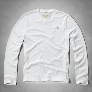 美國百分百【Abercrombie & Fitch】T恤 AF 長袖 T-shirt 麋鹿 素面 白色 特價 S L XL號 F814