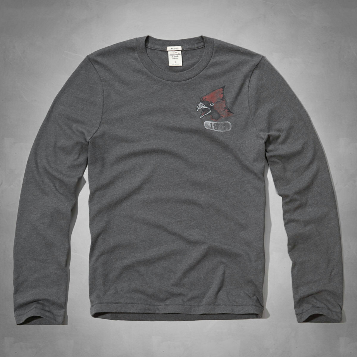 美國百分百【Abercrombie & Fitch】T恤 AF 長袖 T-shirt 麋鹿 鳥頭 深灰 特價 L XL號 F816