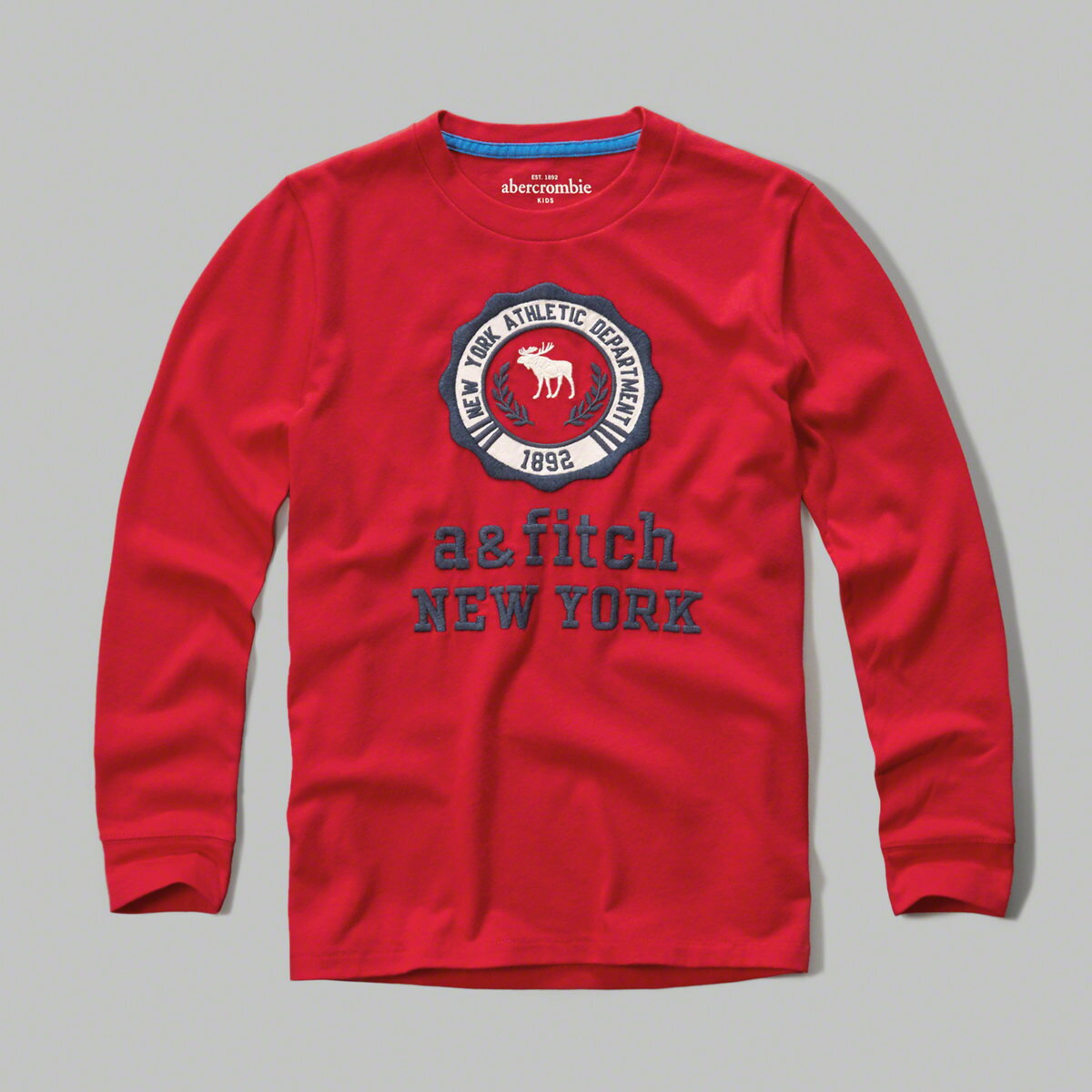 美國百分百【Abercrombie & Fitch】T恤 AF 長袖 T-shirt 麋鹿 紅色 男 女 特價 XS S號 F912